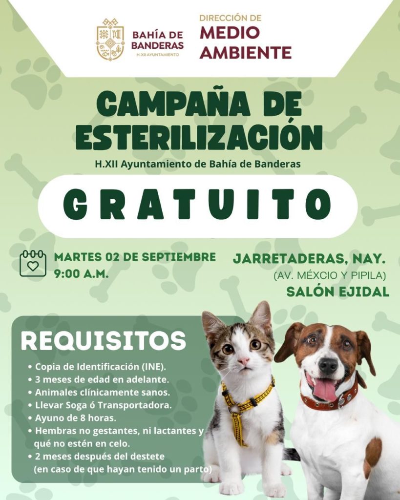 Campaña gratuita de esterilización llegará a Jarretadas