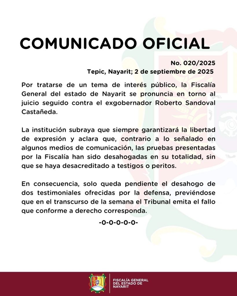 FISCALÍA DE NAYARIT ACLARA SITUACIÓN JURÍDICA DEL EXGOBERNADOR ROBERTO SANDOVAL