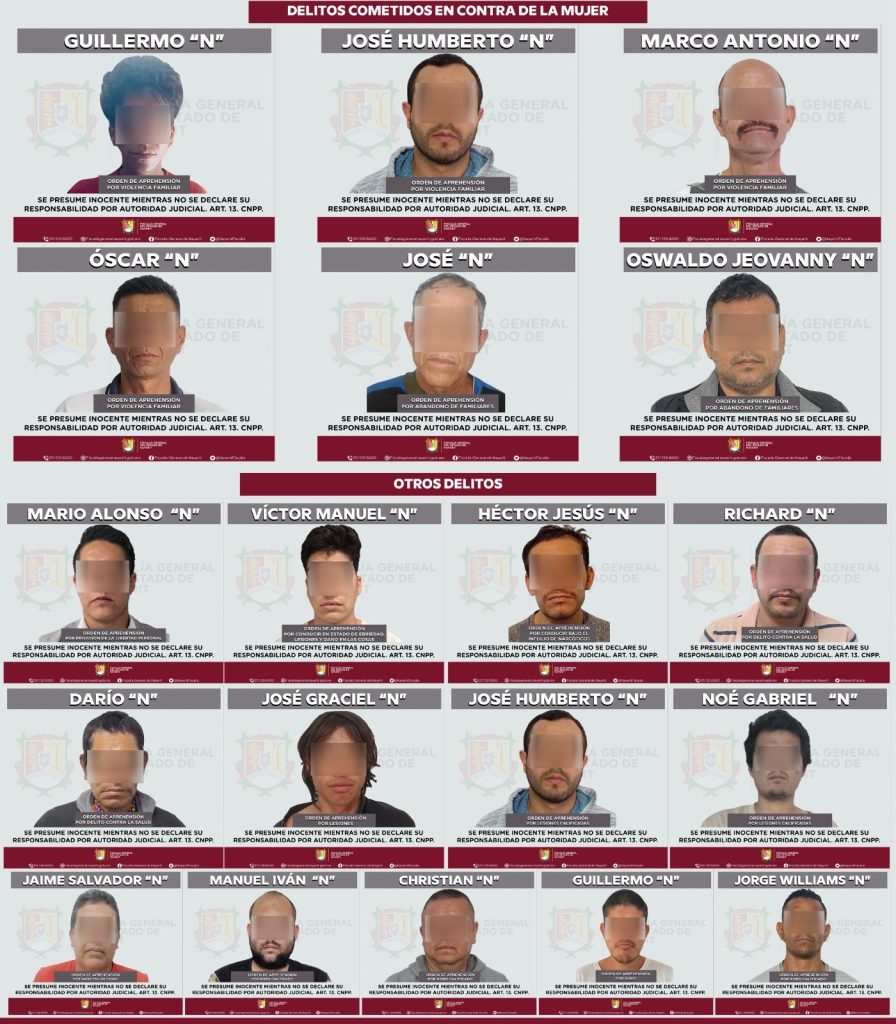 SE DA CUMPLIMIENTO A 25 ÓRDENES DE APREHENSIÓN EN DISTINTOS MUNICIPIOS DE NAYARIT